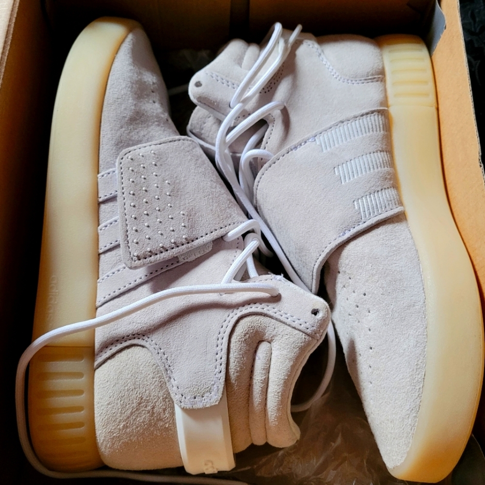 Adidas Suede High-Tops in Light Cream